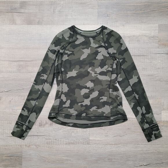 lululemon athletica Tops - Lululemon Size 10 Camo Long Sleeve Running Top Thumb Holes Crew Neck Camouflage